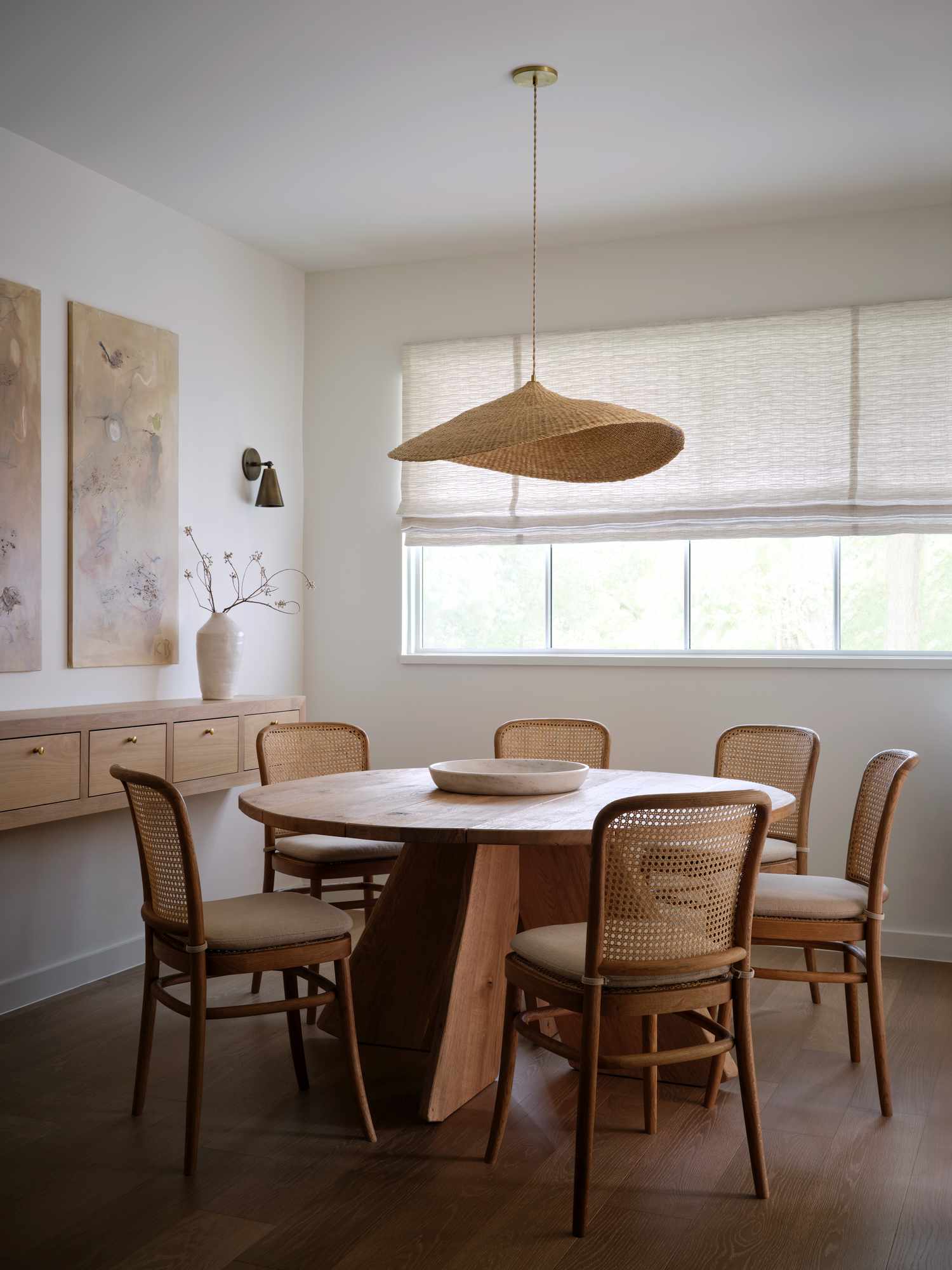organic texture light fixture in dining room 