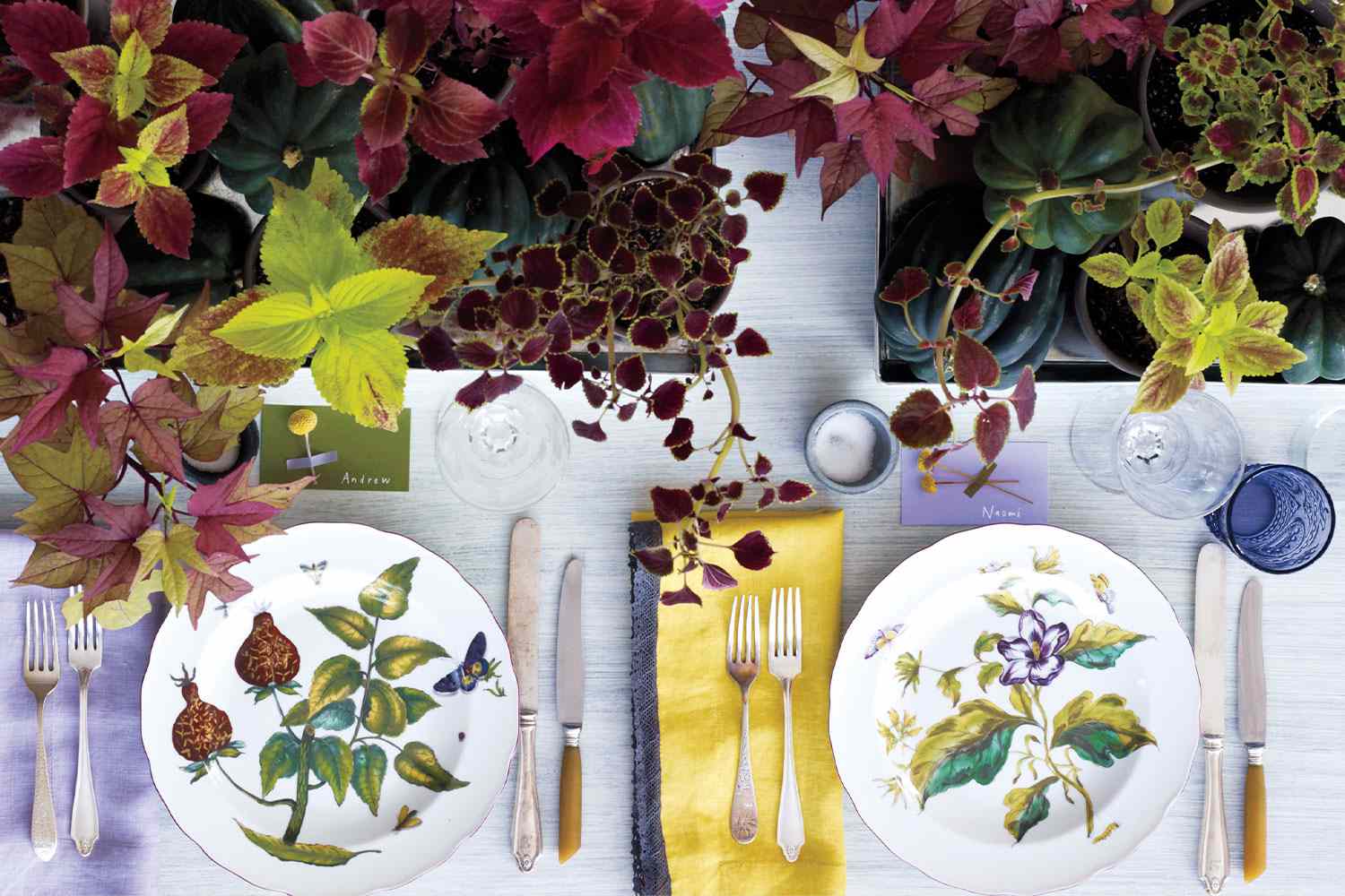 Tablescape with plants and silverware