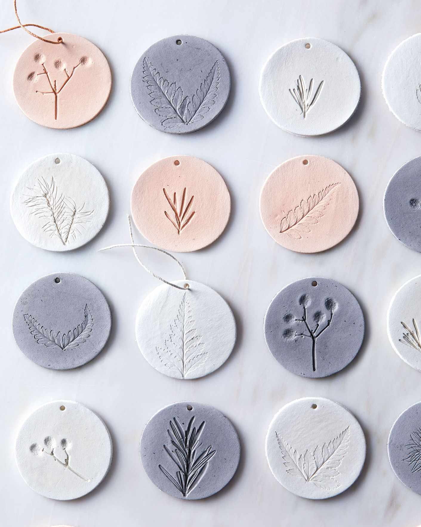 botanical imprint paper clay Christmas ornaments