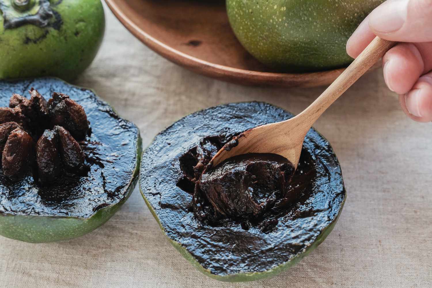 Luscious interior of black sapote fruit