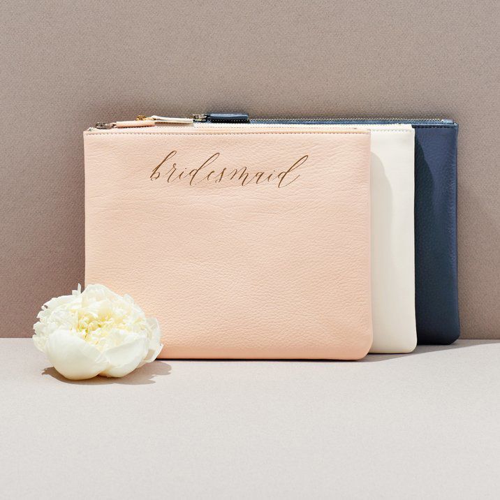 be my bridesmaid leather pouch with gold script