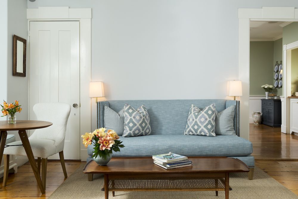 blue couch in living room