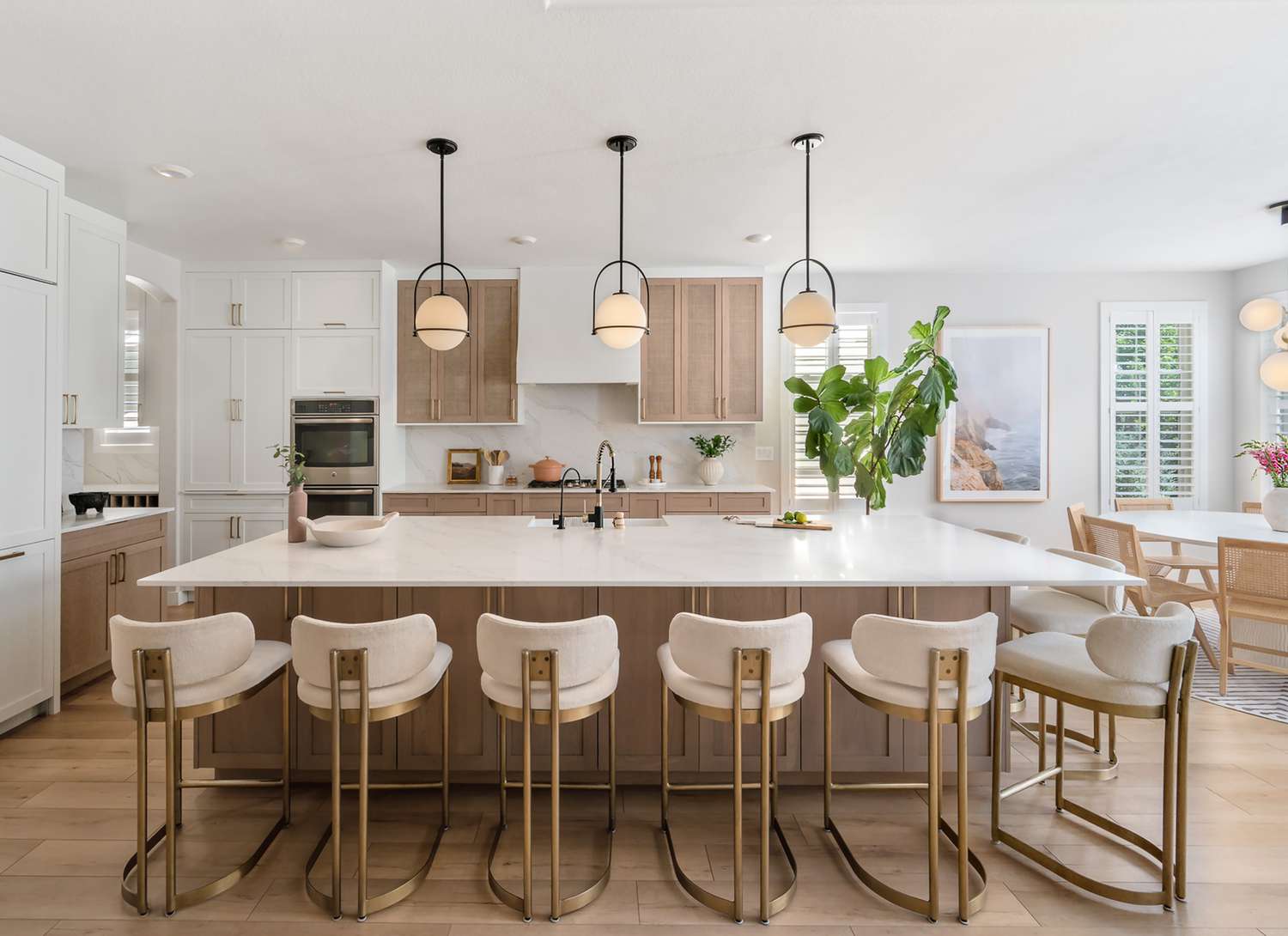 kitchen with woven mesh cabinet fronts