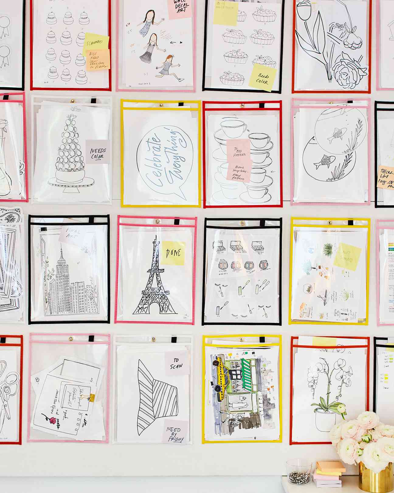 darcy miller studio illustrations on wall