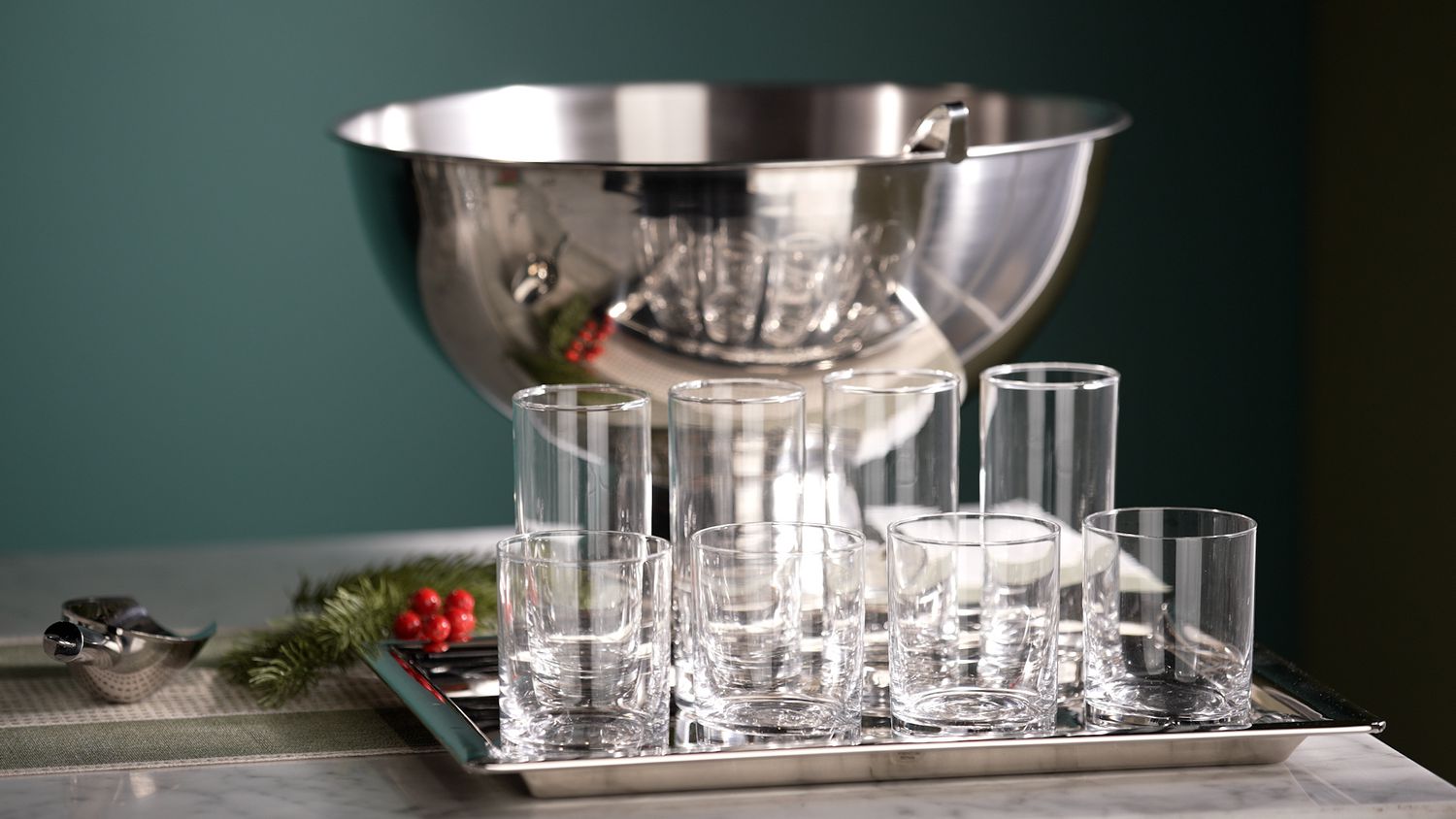 bar glasses and punch bowl