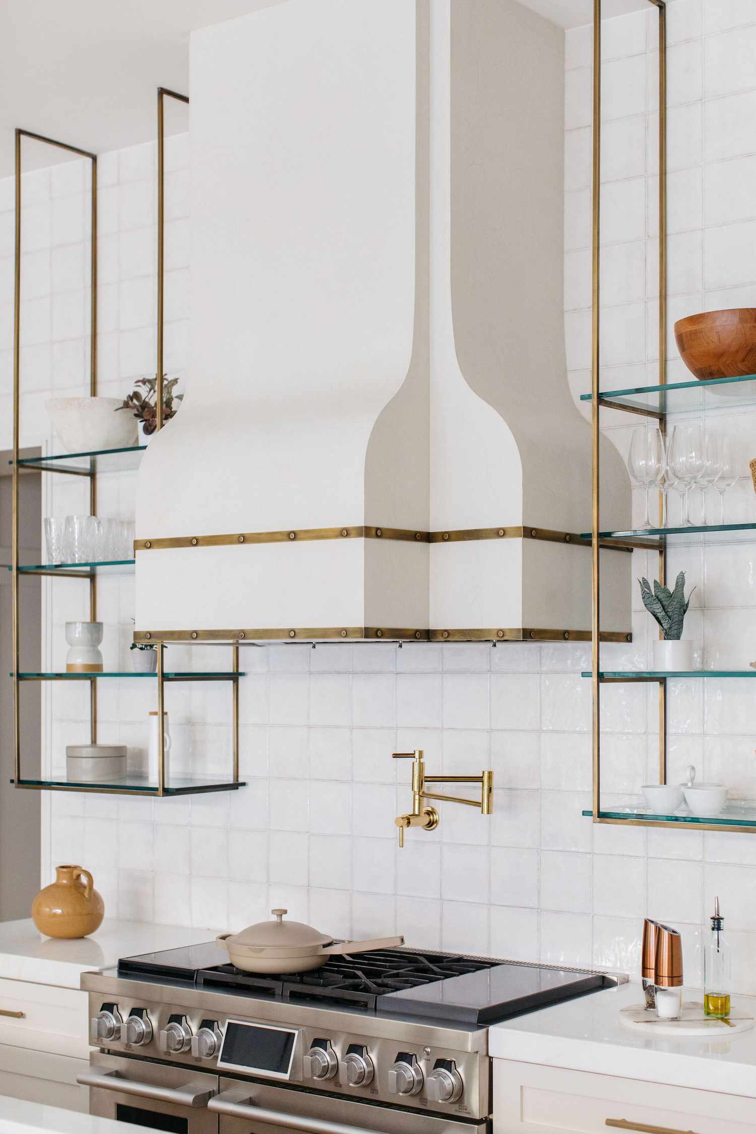 Kitchen with white shelves