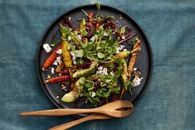 carrot avocado and feta with spring greens