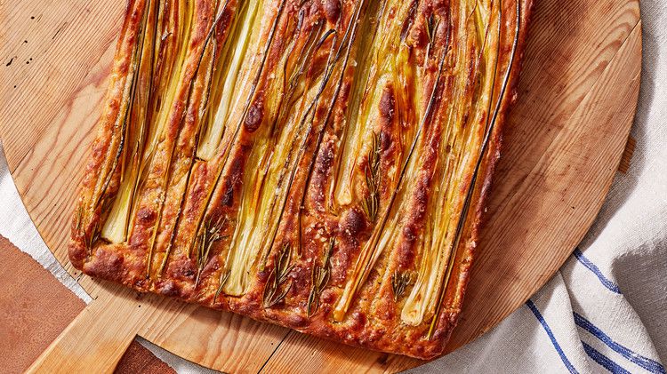 onion leek focaccia bread martha bakes