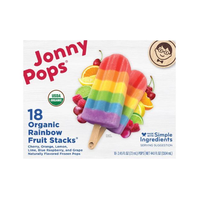 Jonny Pops organic rainbow fruit popsicle packaging