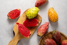 Prickly pear fruit on cutting board