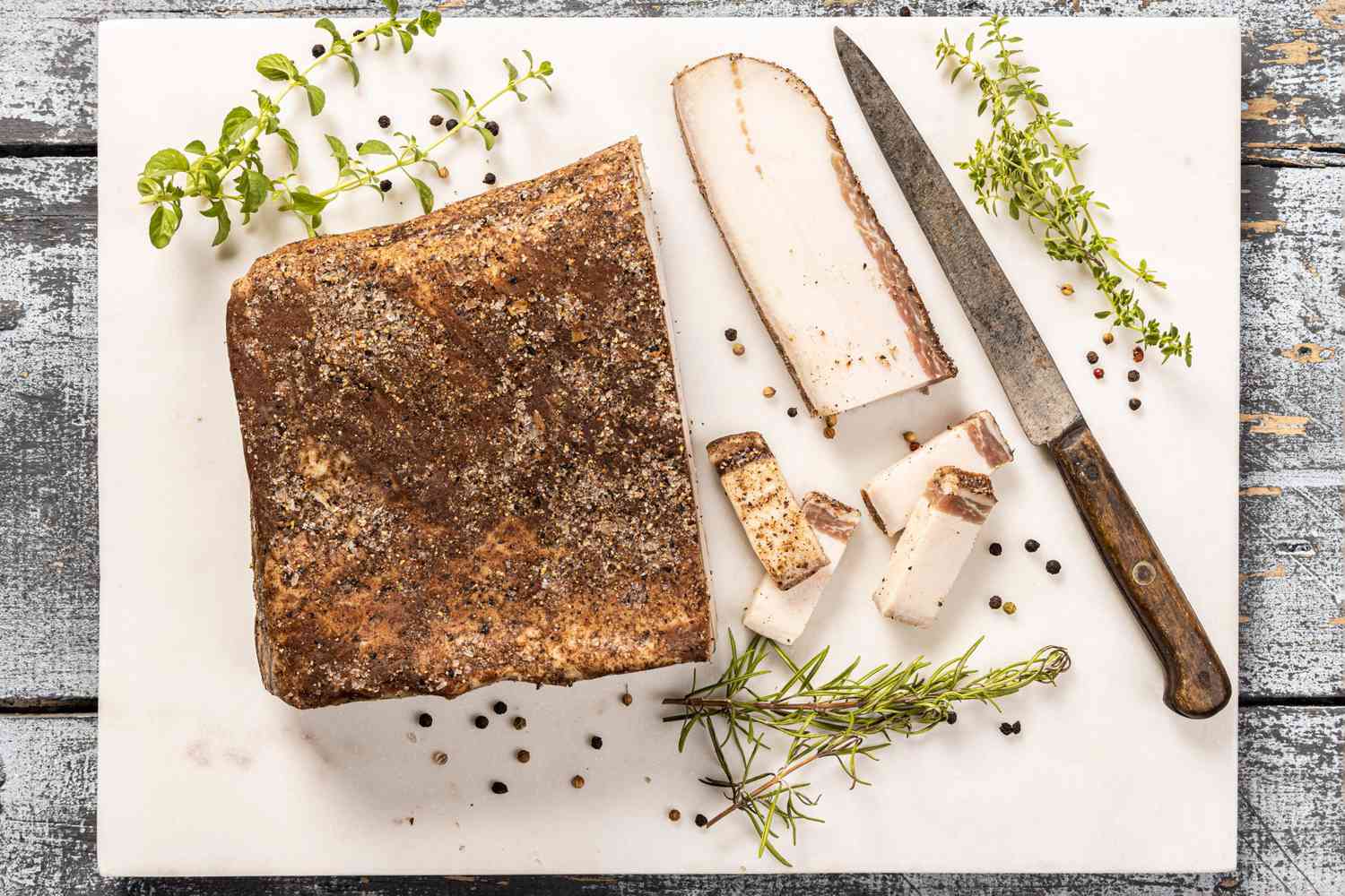 Lardo bacon on cutting board