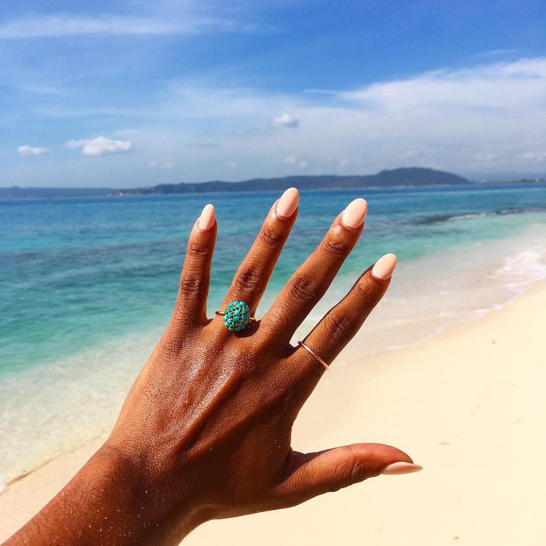 engagement ring selfie beach and turquoise ring