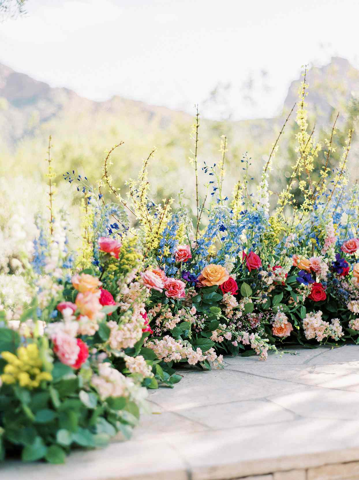 various colored floral wedding decor