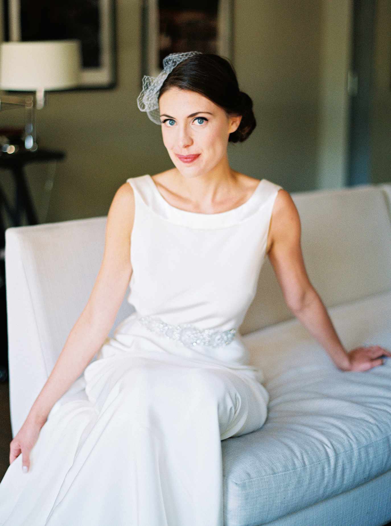 bride with boat neck and side bun