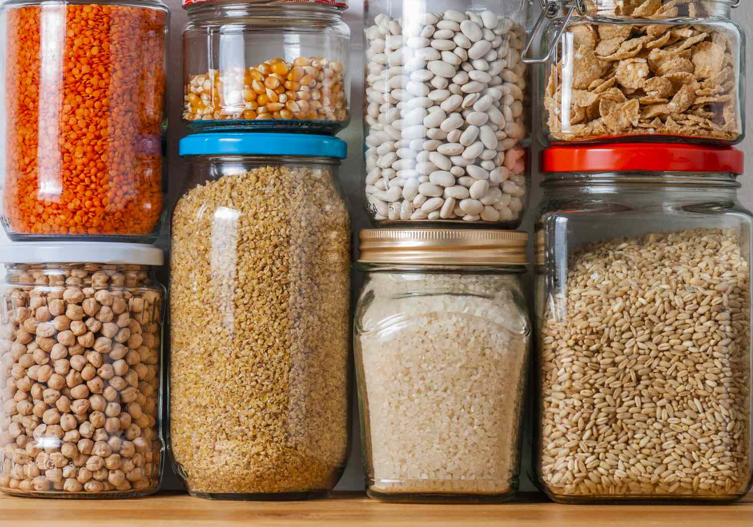 food in jars on a pantry shelf