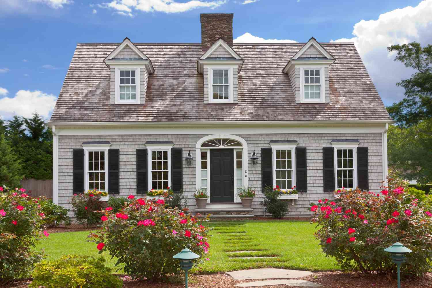 Home Exterior on Cape Cod with Flowers