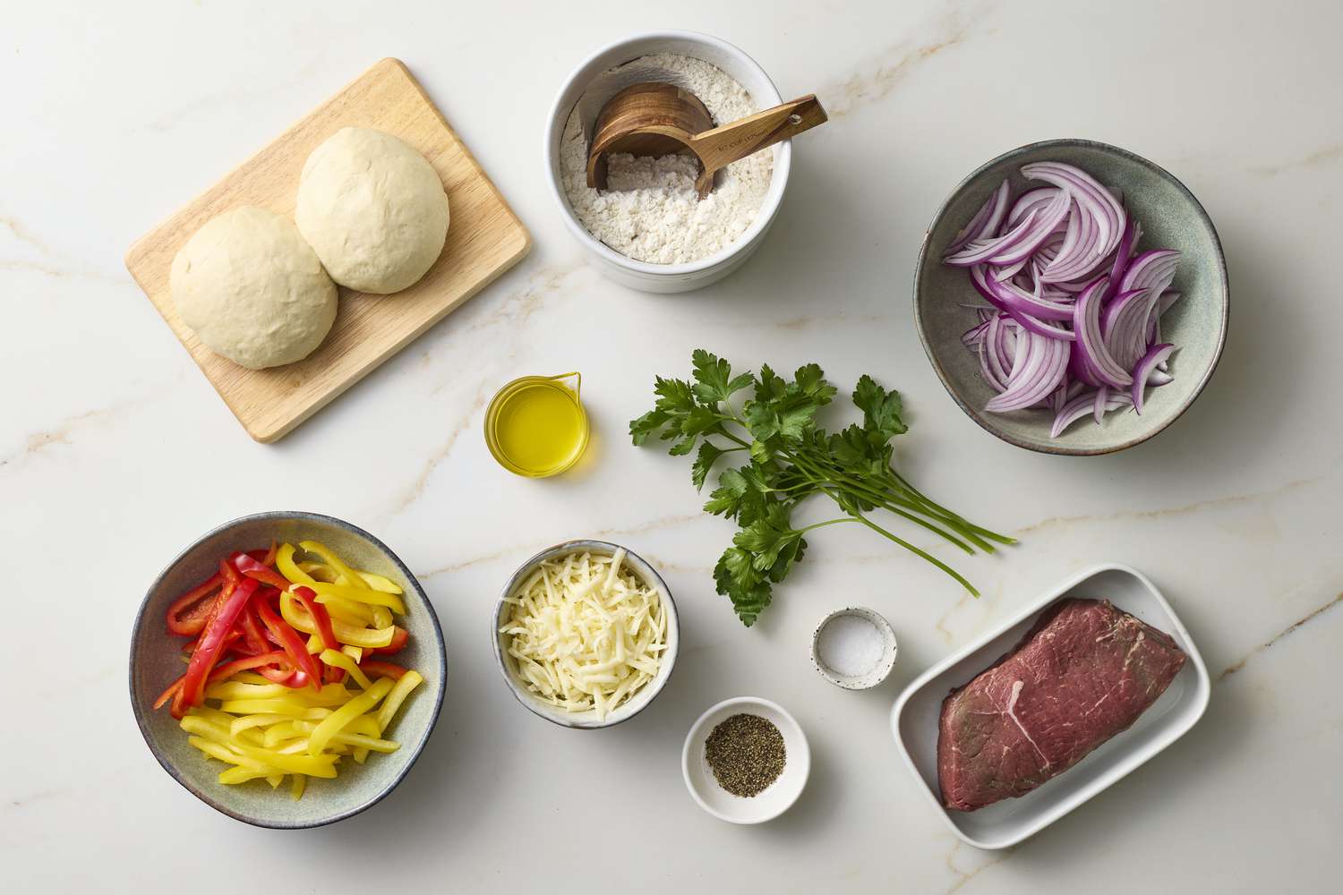Steak pizza with Peppers and Onion