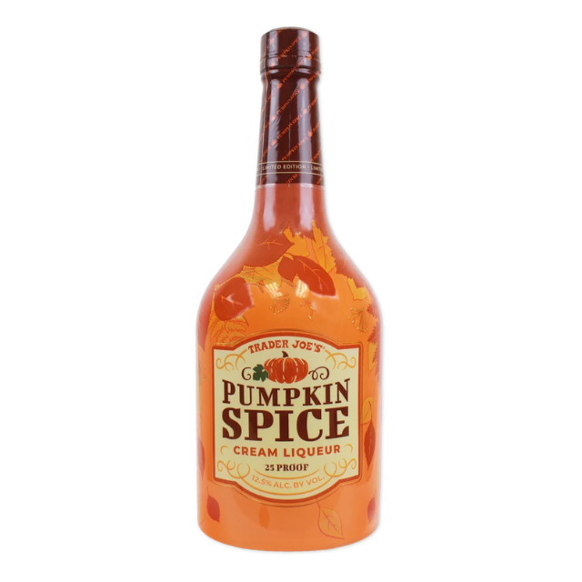A bottle of Trader Joes Pumpkin Spice Cream Liqueur