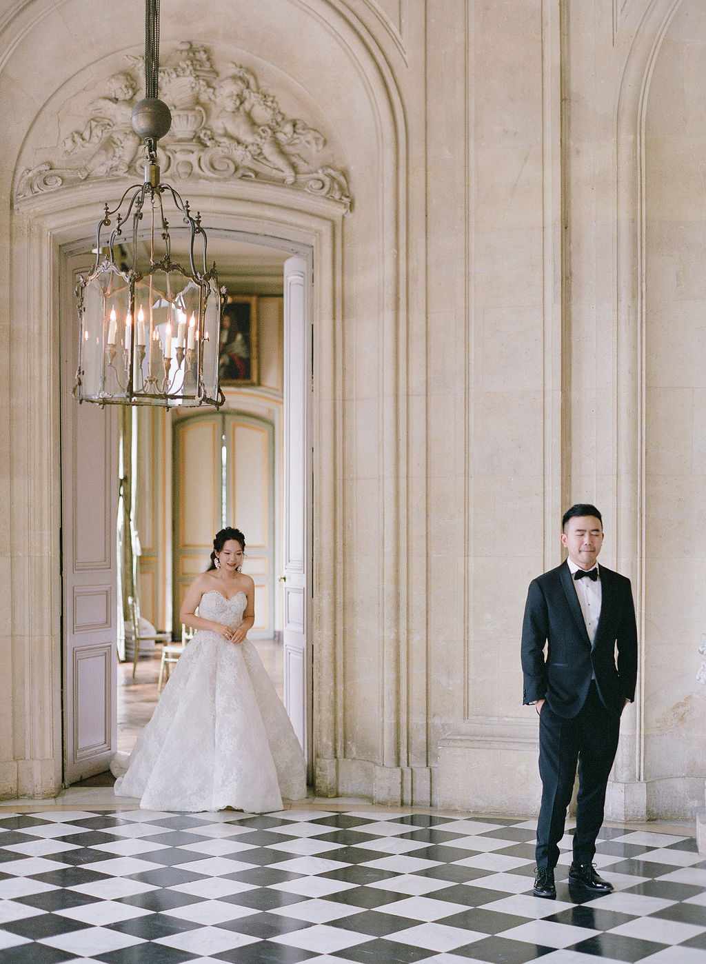 bride and groom first look