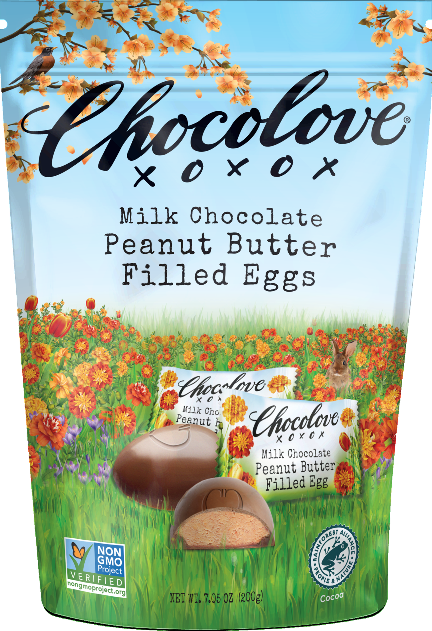 Packaging for Chocolove Peanut Butter Filled Milk Chocolate Eggs