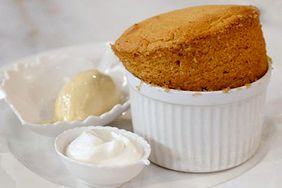 caramel dessert in a white ramekin 