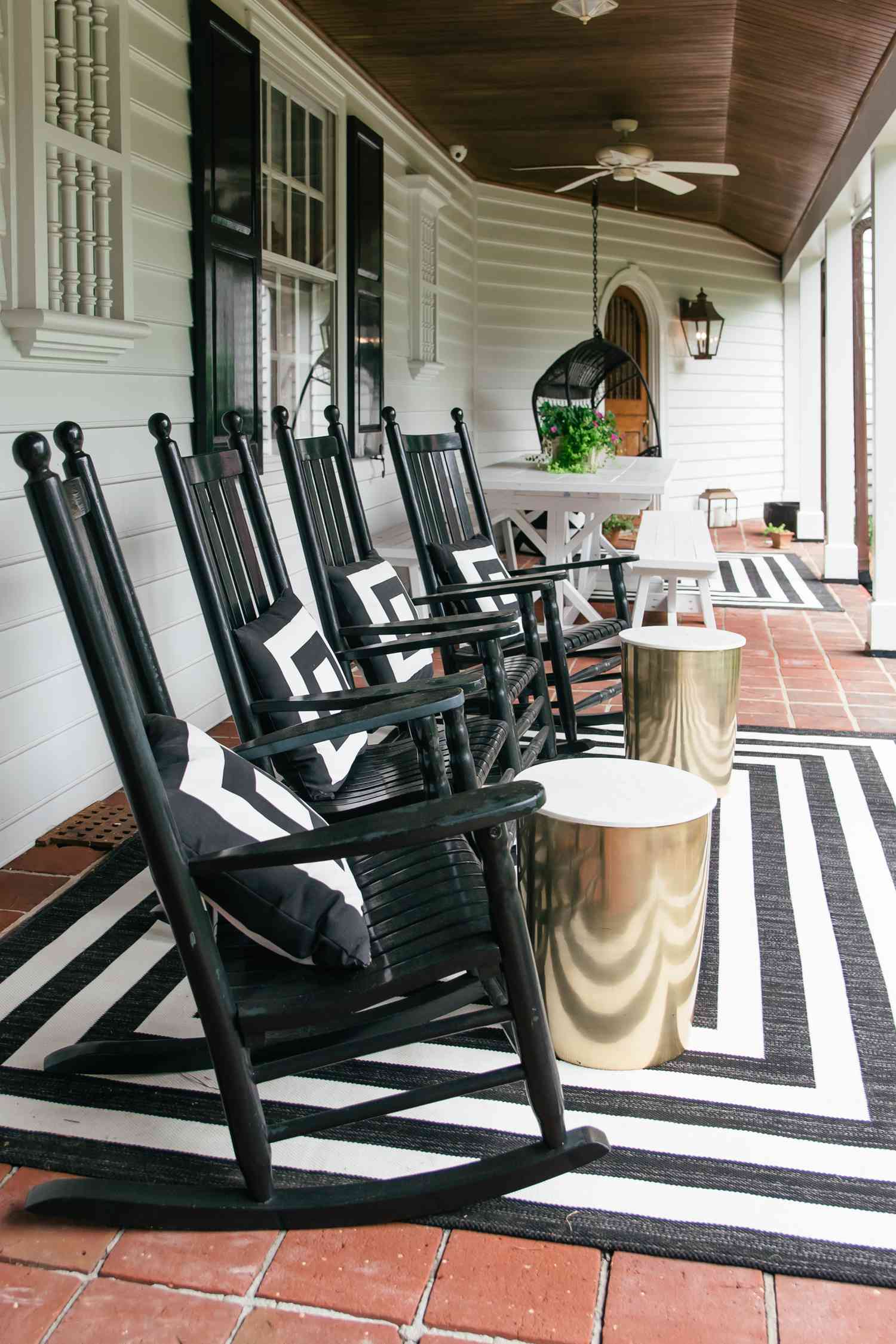 small porch black rocking chairs