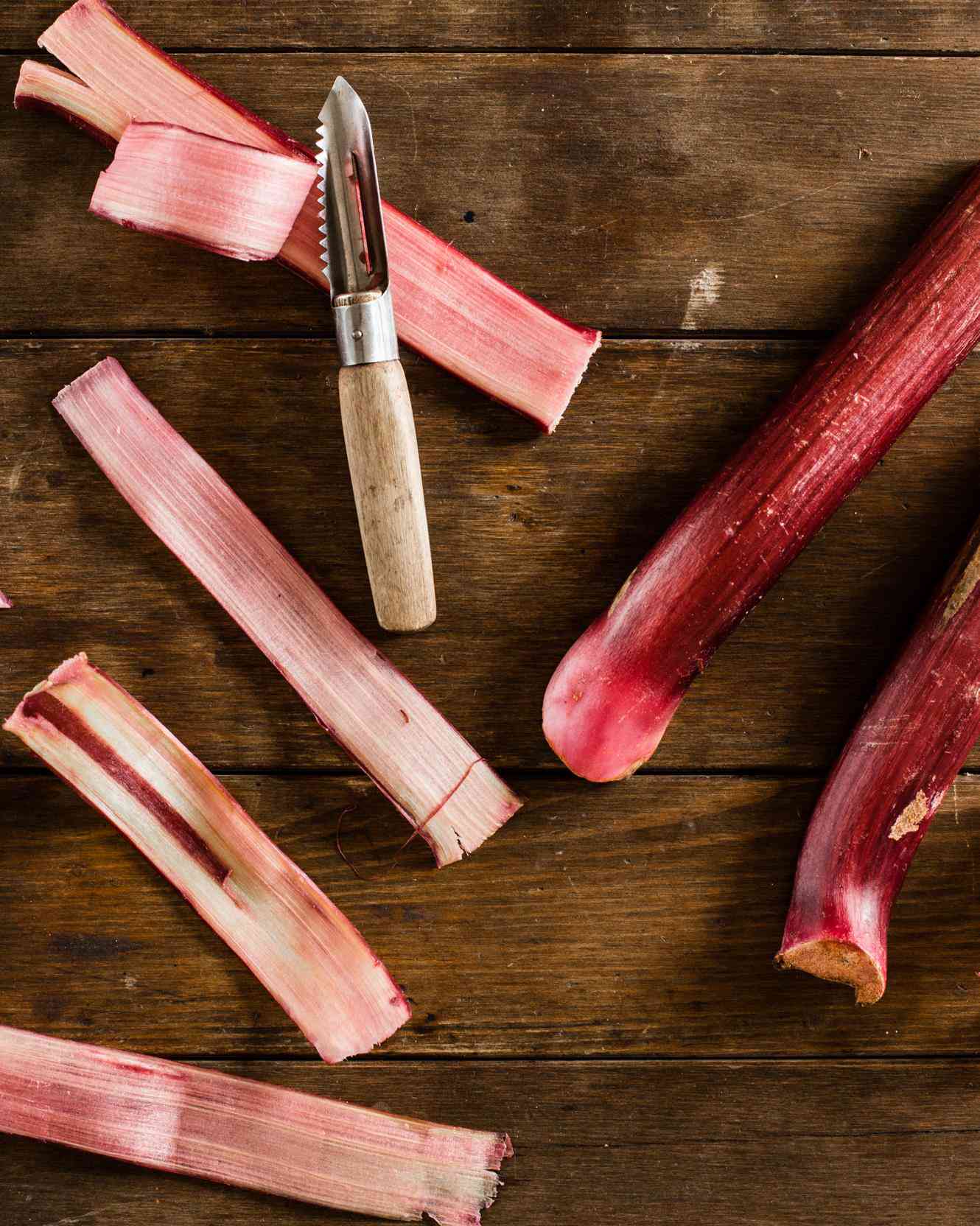 Peel rhubarb stalks