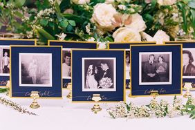 wedding place cards with black and white pictures
