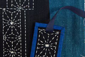 blue fabric bookmark with ribbon