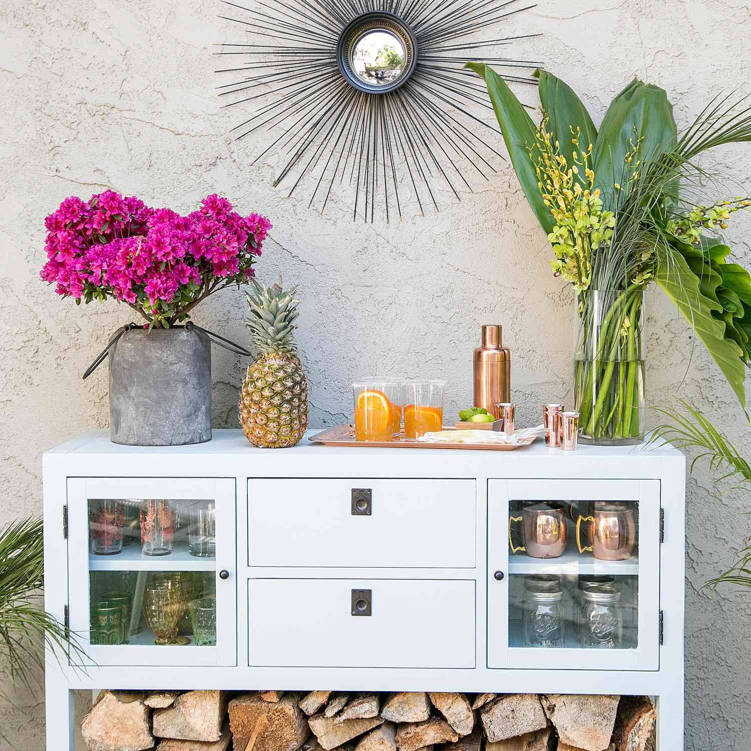 backyard patio white outdoor furniture with tropical decor