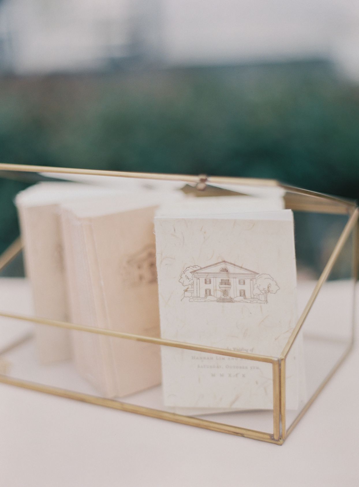 elegant wedding programs in clear box with gold lining