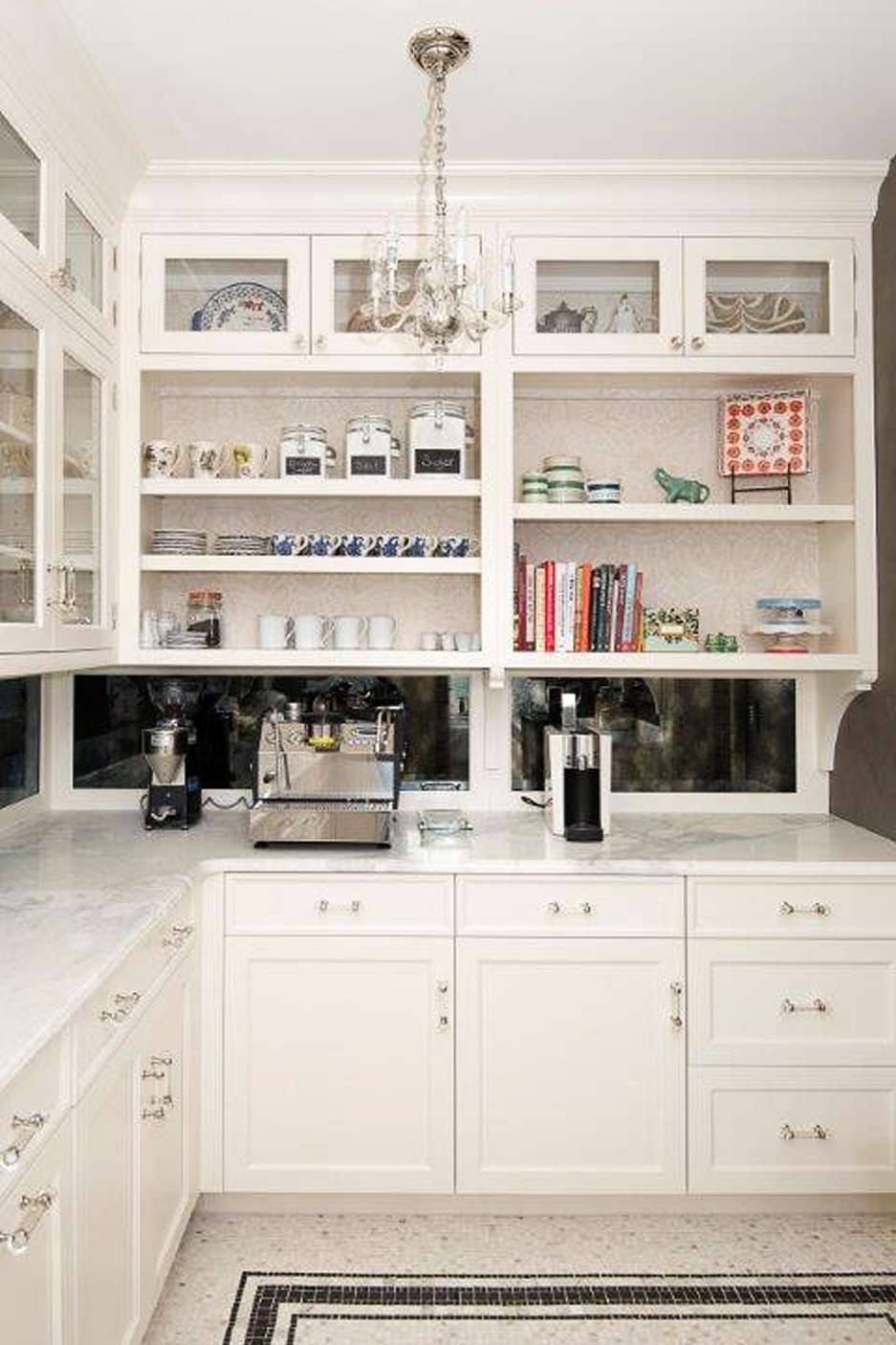 pantry organization white kitchen with glass front cabinets