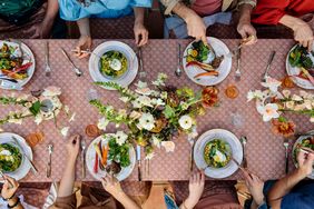 overhead shot of easter brunch table
