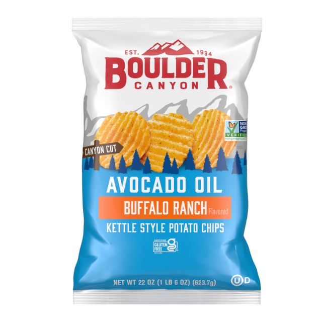 Bag of Boulder Canyon Avocado Oil Buffalo Ranch Kettle Style Potato Chips