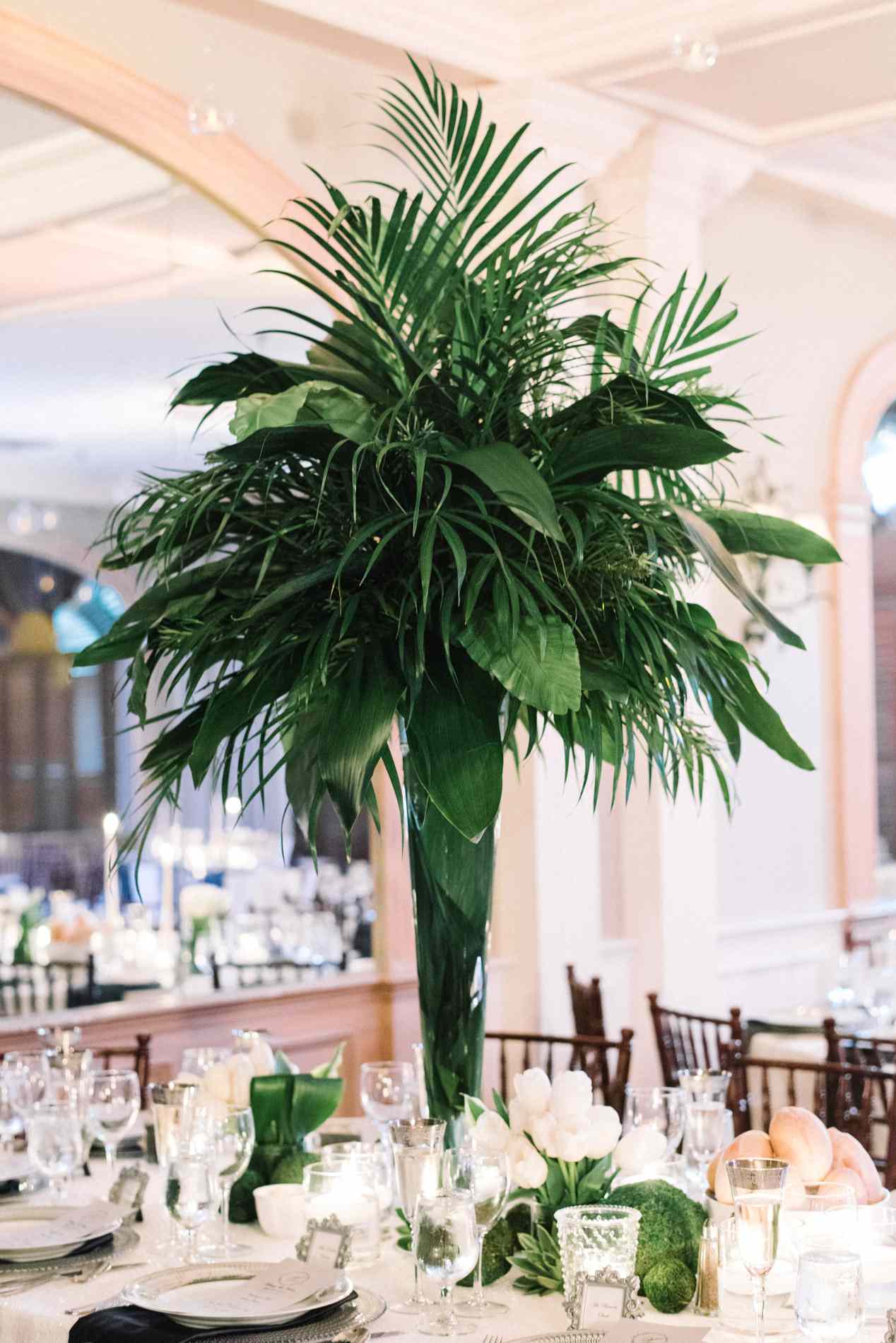 non-floral wedding centerpieces tropical leaves