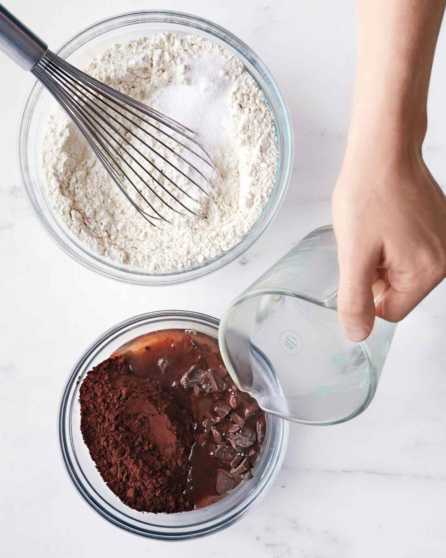 devils food cake process mixing ingredients