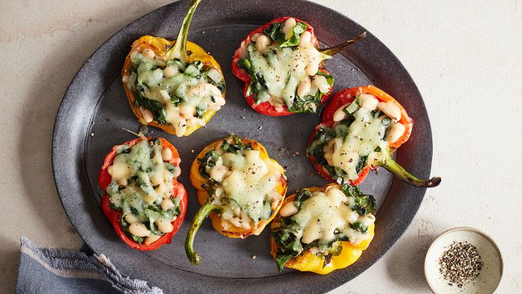beans-and-greens-stuffed peppers with cheese