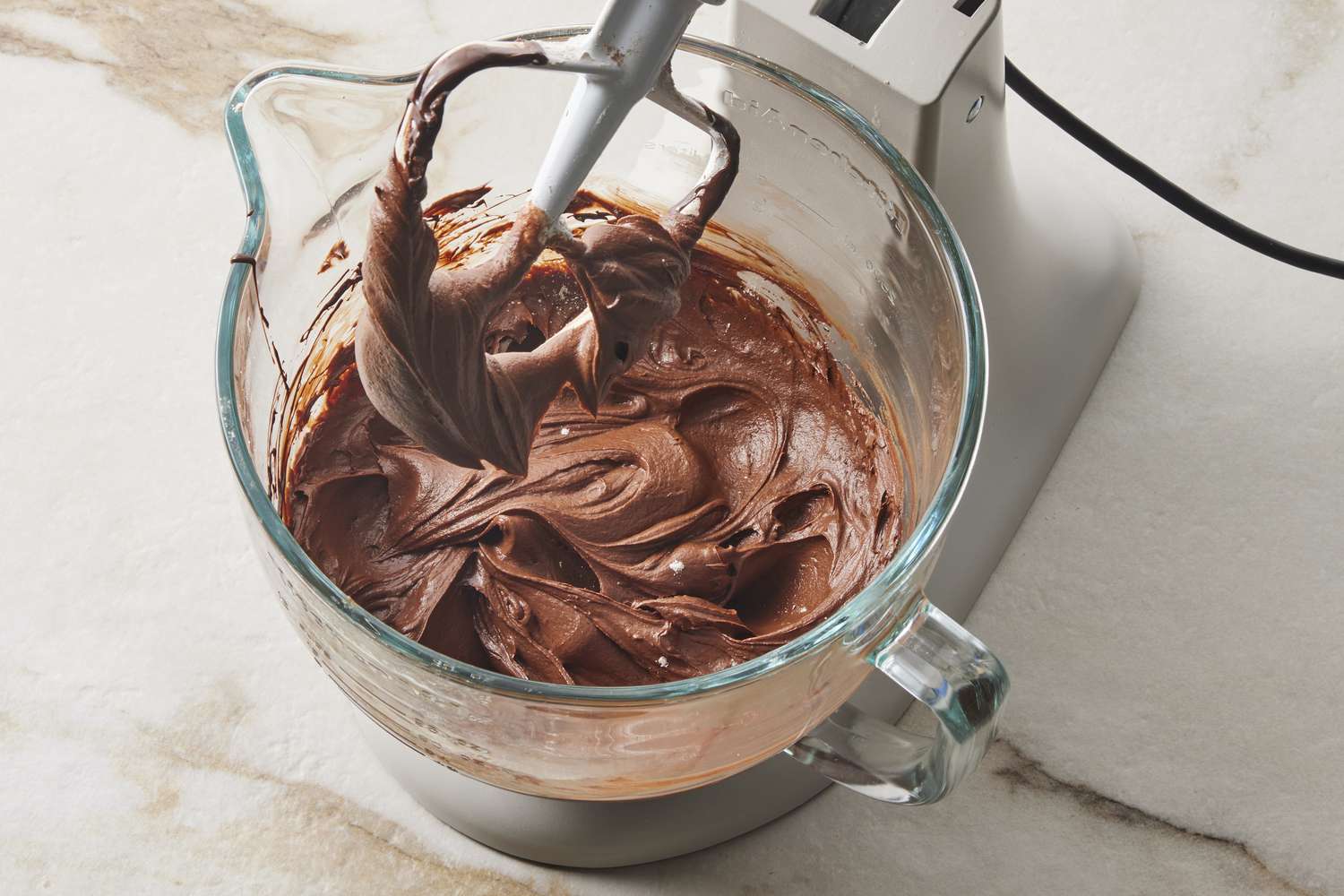 Chocolate frosting in stand mixer