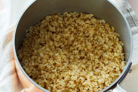cooked brown rice in pot