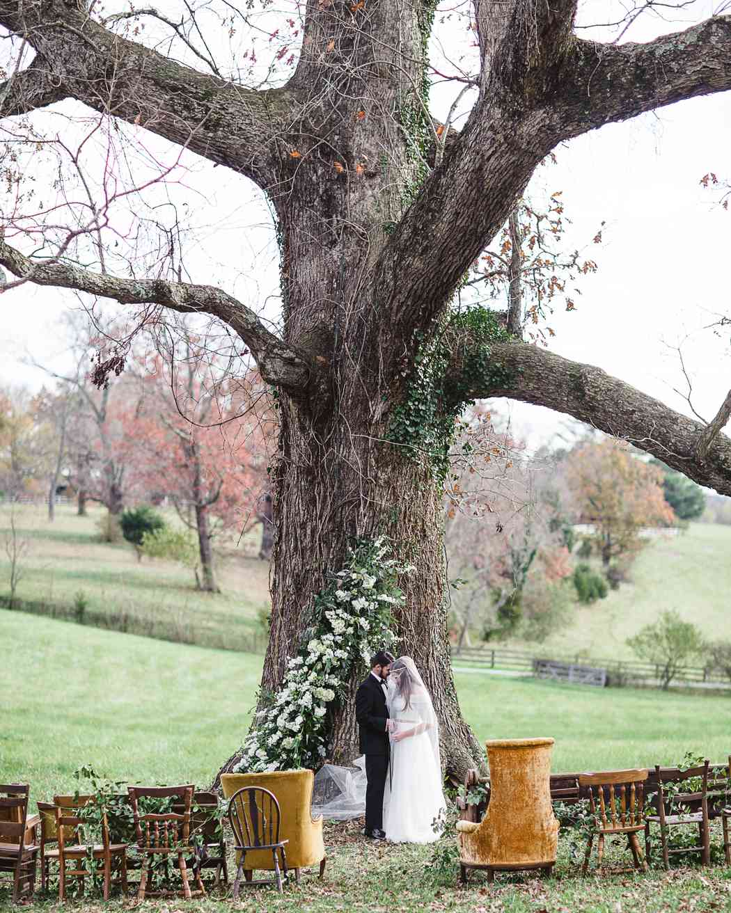 floral arrangement wrapped around tree