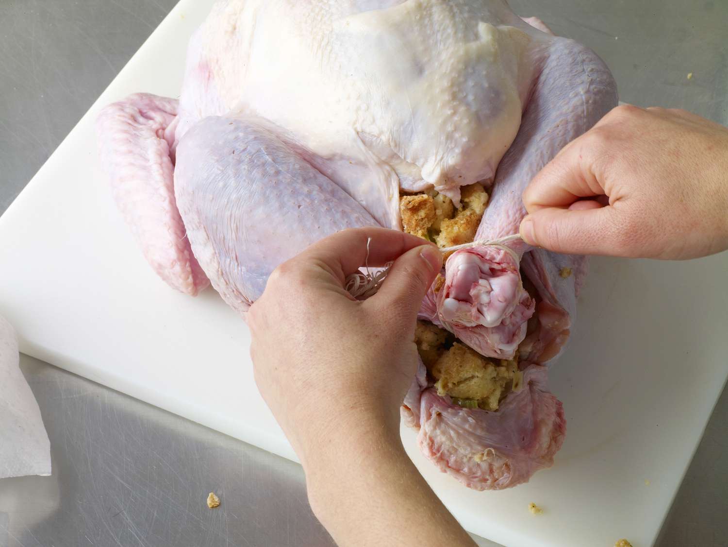 turkey prep stuffing tying legs together