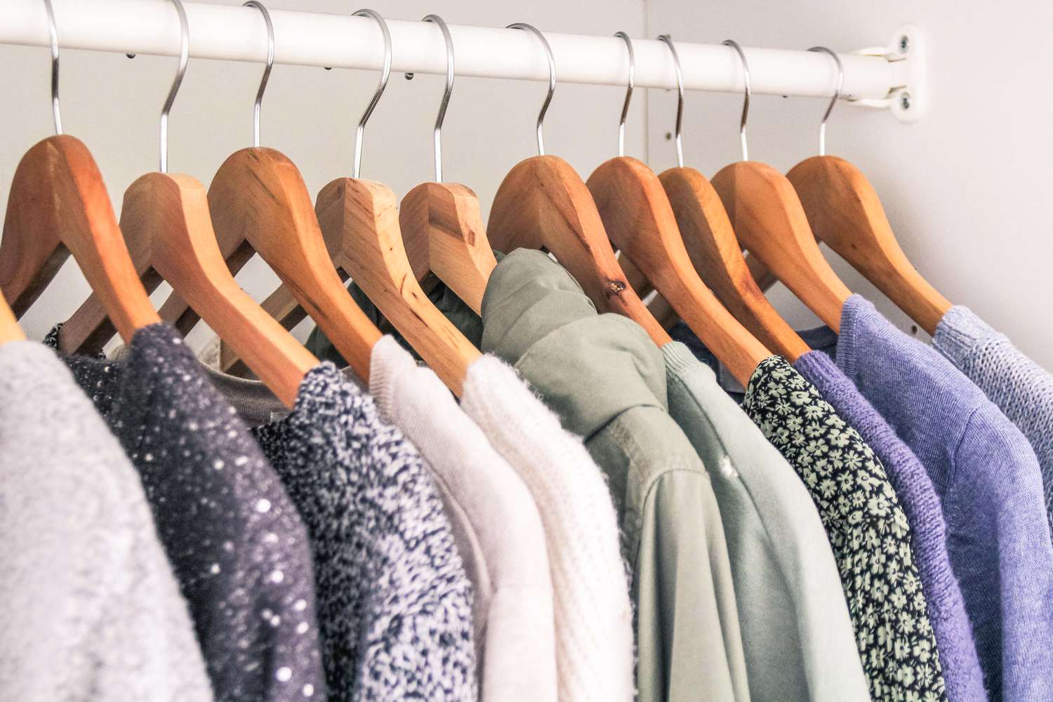 Clothes on wooden hangers