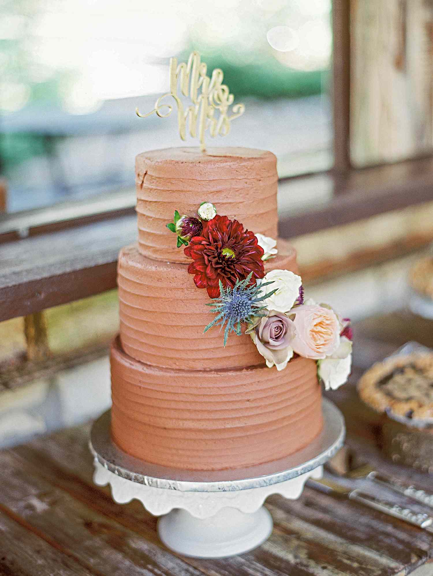three-tiered simple chocolate cake
