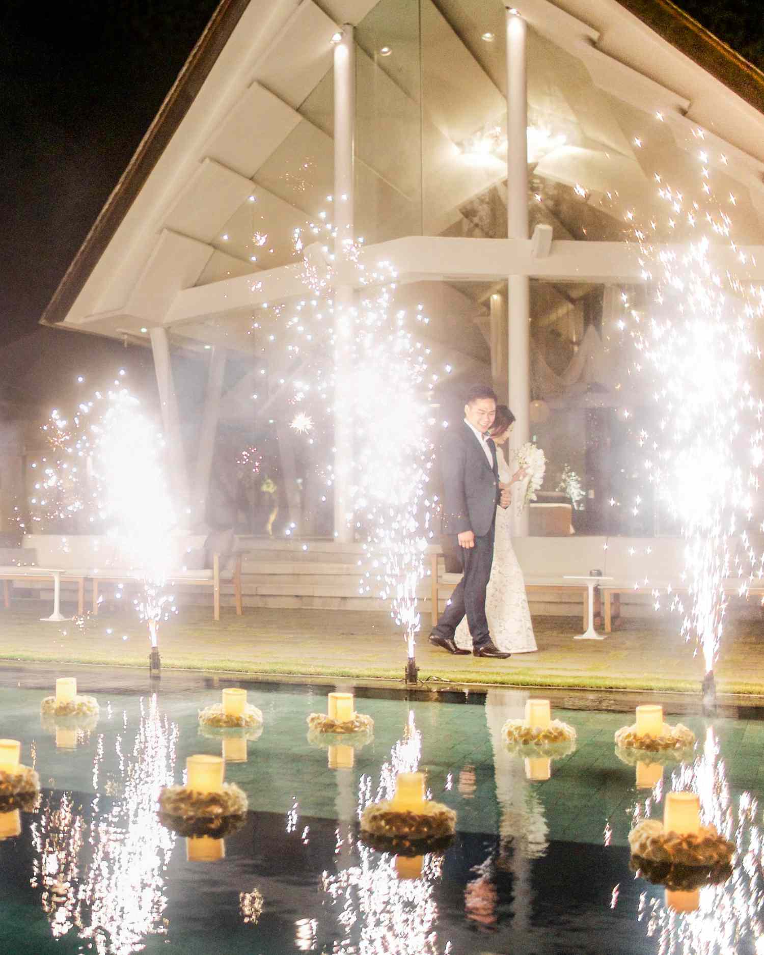 wedding fireworks sparkler dazzling reflection
