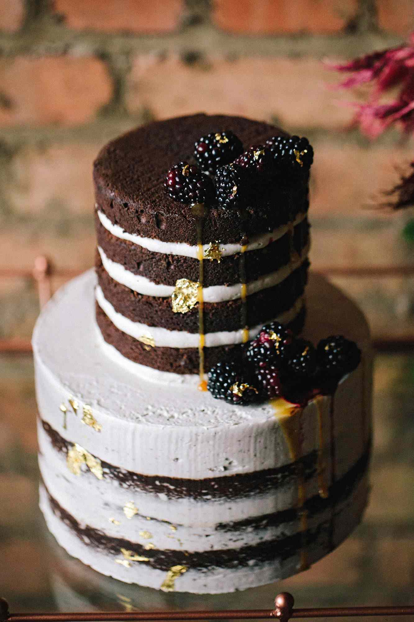 chocolate and white cake with berries