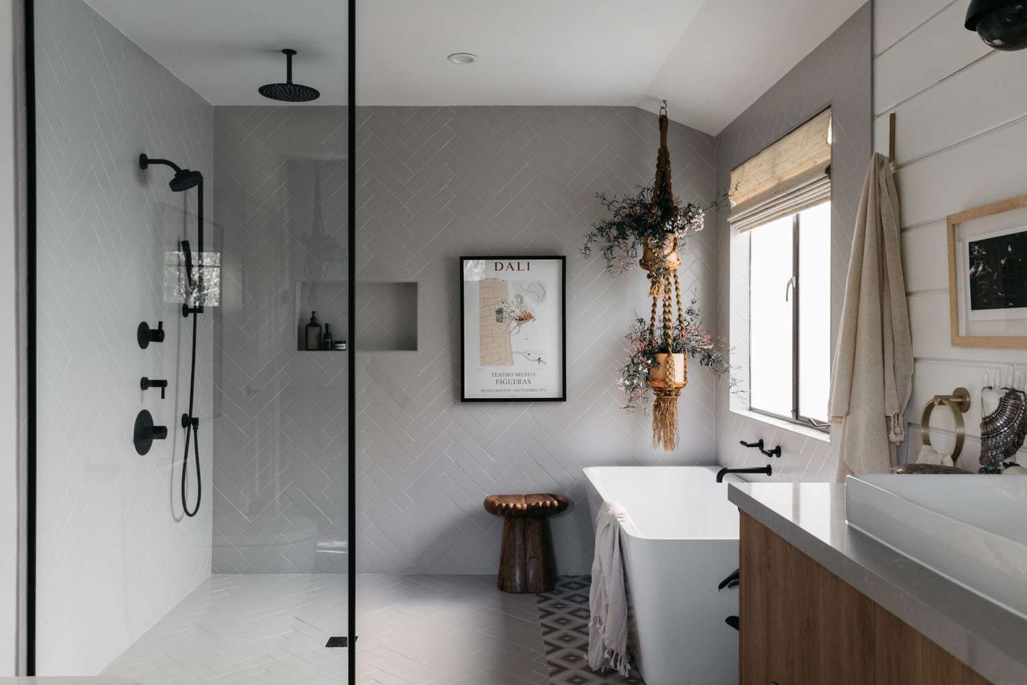 kristen blazek home bathroom with grey muted color