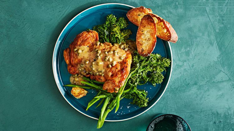 chicken-thigh piccata with broccoli rabe