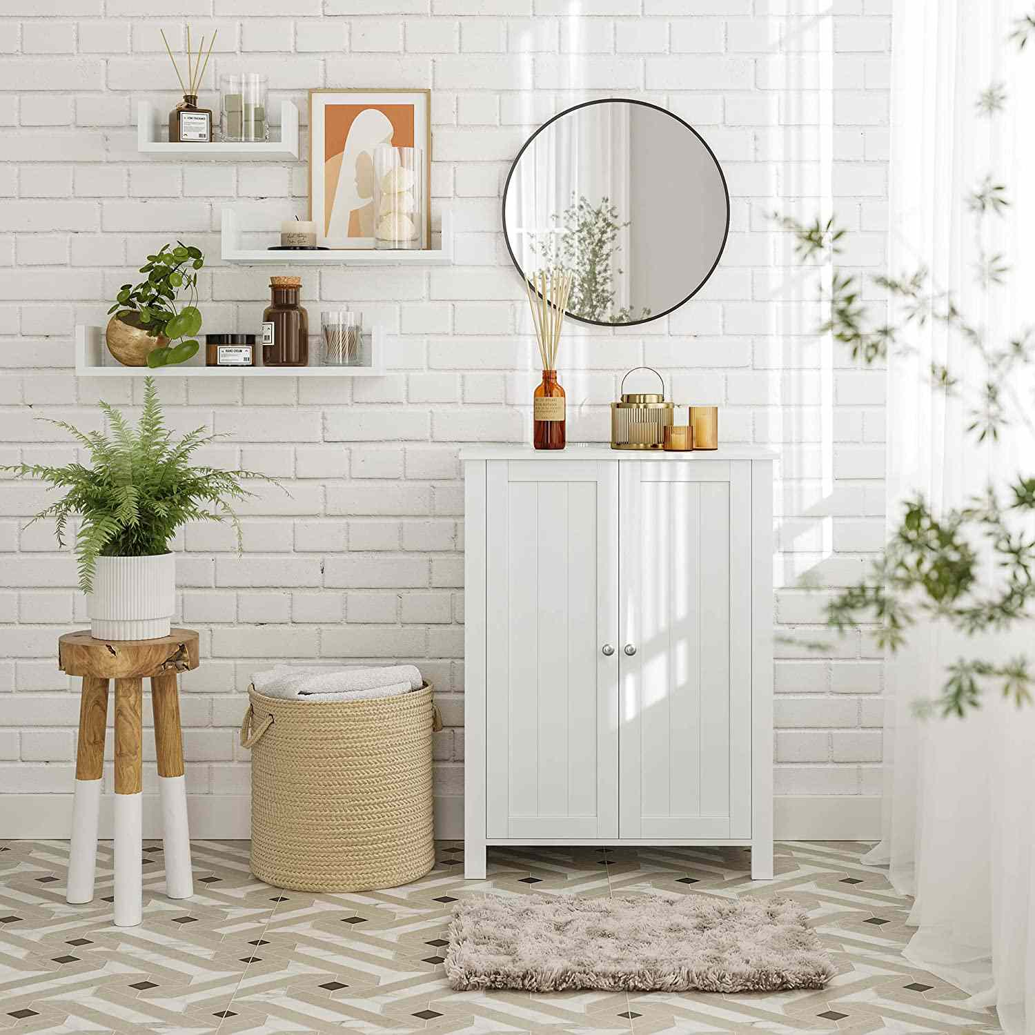 VASAGLE Bathroom Floor Storage Cabinet with Double Door Adjustable Shelf