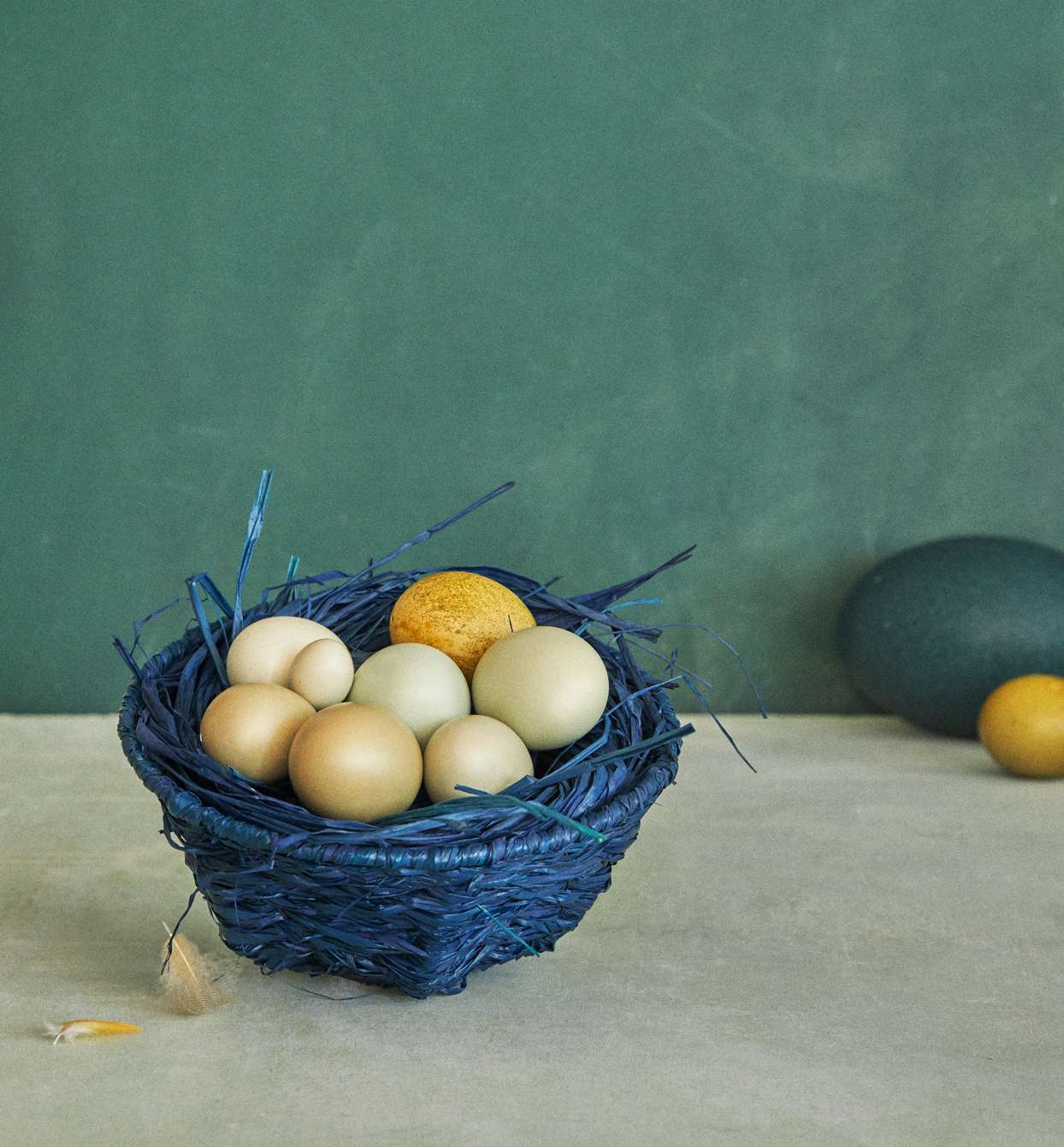 blue nest of Easter eggs