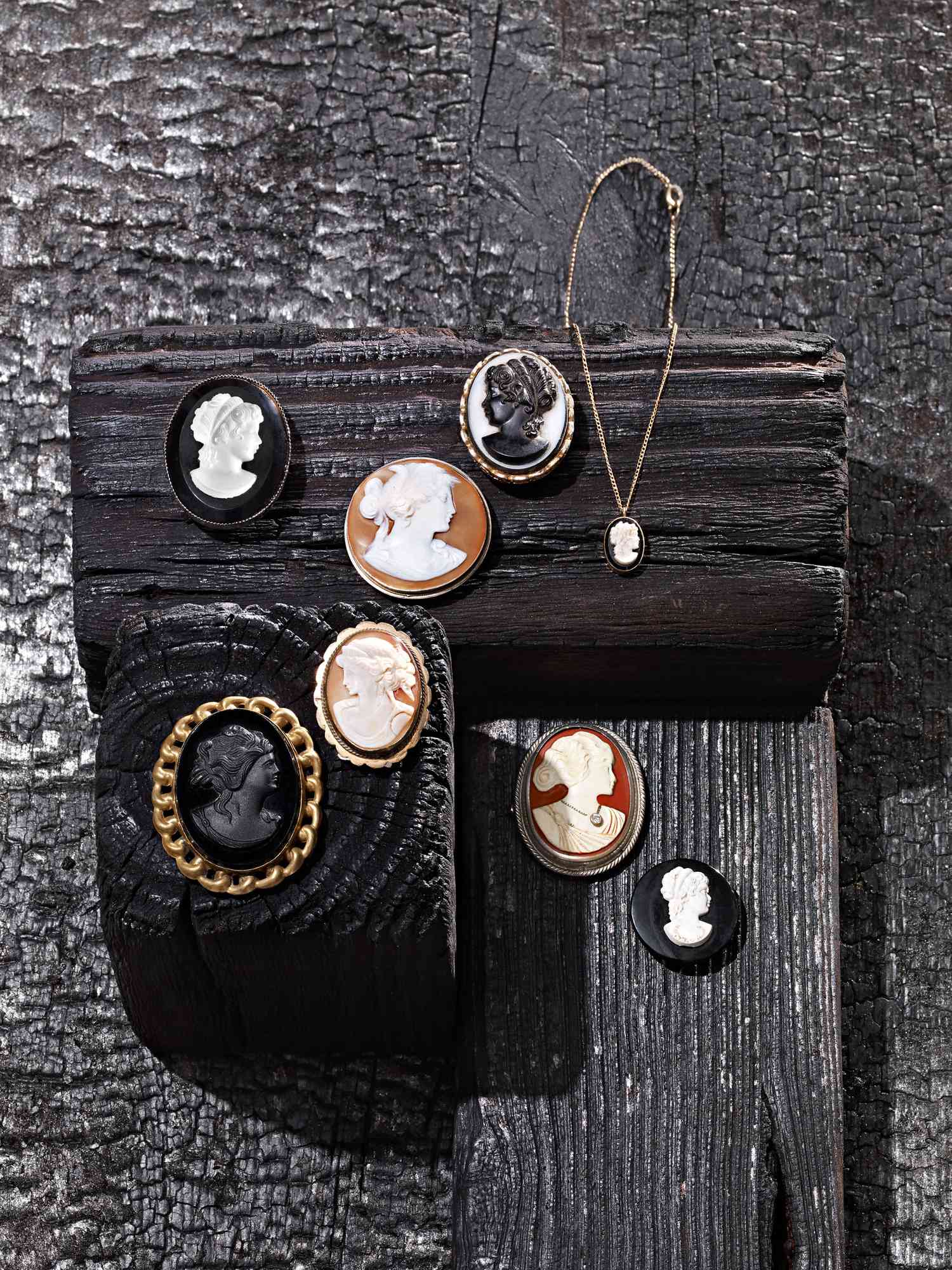 Vintage Cameo Jewelry on a Stylized Background